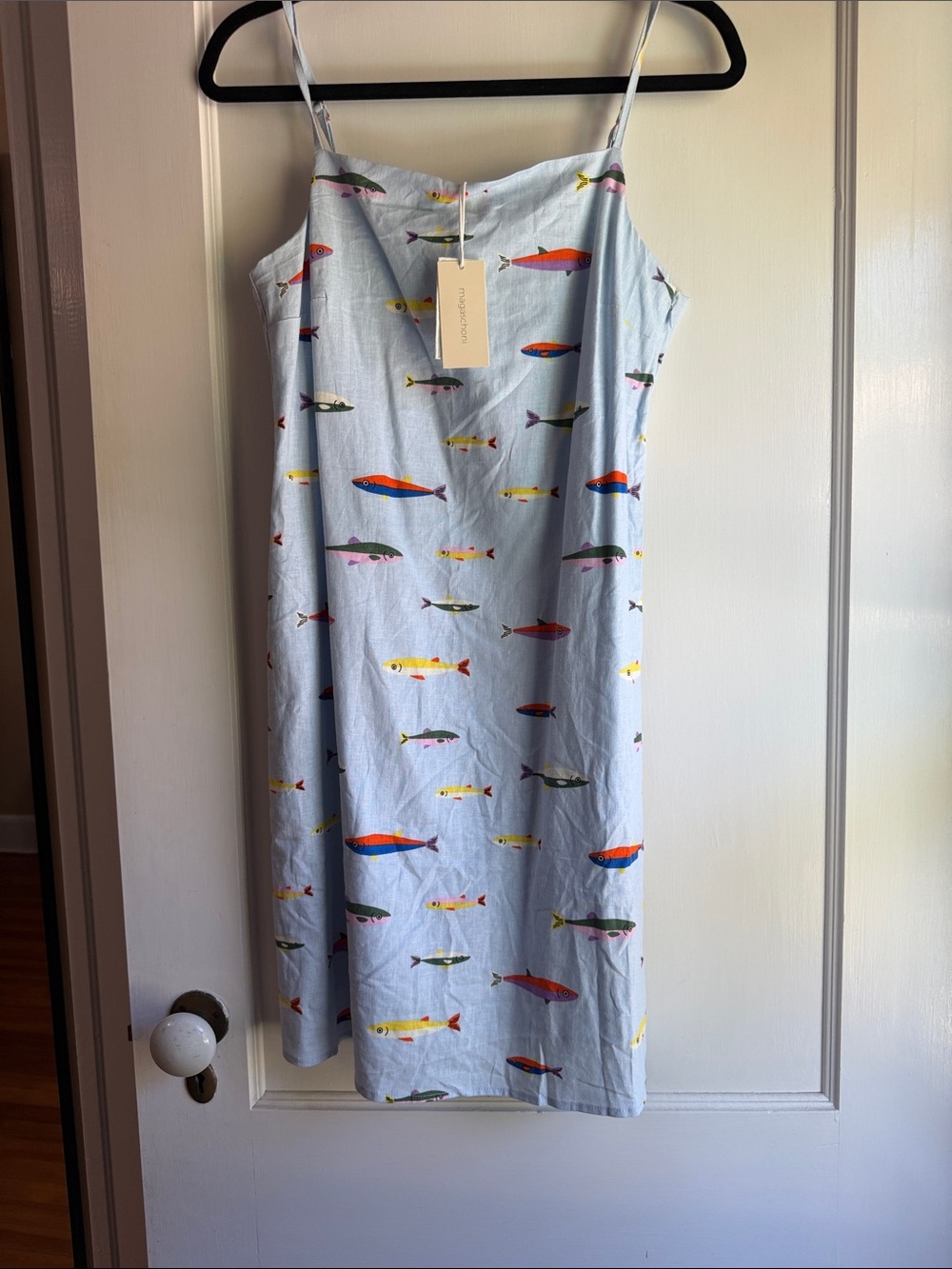 Magaschoni Light Blue Midi Dress with Multicolor Fish Print